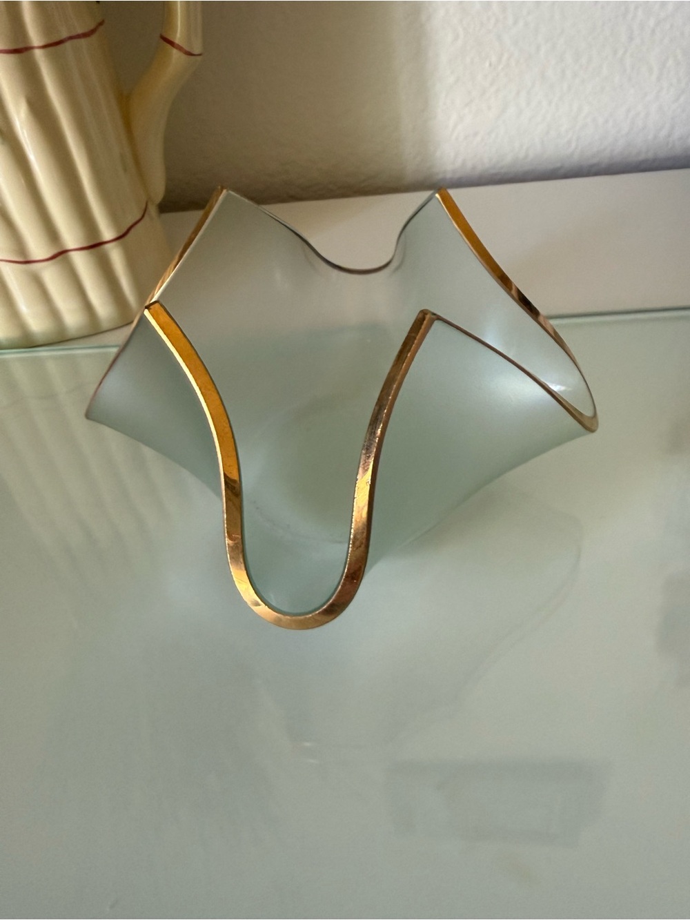 Annie Handkerchief Frosted  Glass Decorative Bowl  with Gold Trim  24 carat